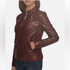 Kenneth Cole Ladies’ Faux Leather Stretch Jacket Red